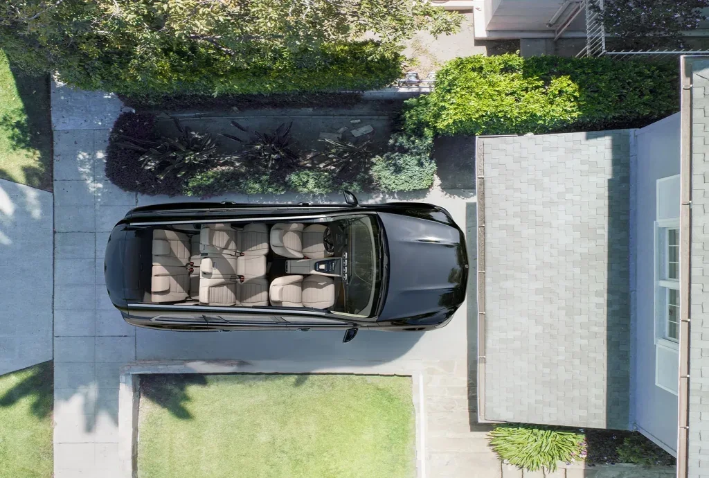 Overhead view of three-row seating in the 2027 Mercedes-Benz GLS.