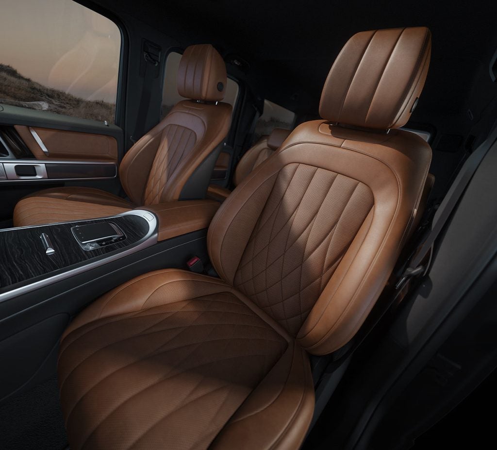 Upcoming Mini or Baby G-Wagon interior with brown leather seats and luxury cabin design