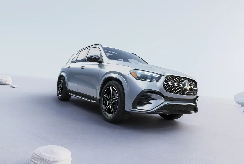 Side view of the 2026 Mercedes-Benz GLE SUV, often compared with Audi Q7, Audi Q8, and Lexus models for luxury and performance.
