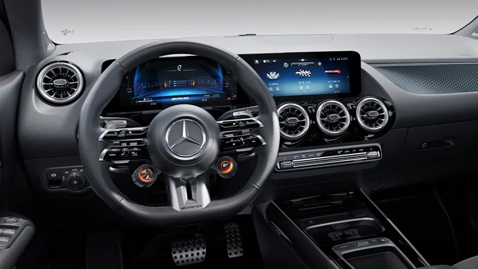 Digital dashboard and steering wheel inside the 2028 Mercedes-Benz GLA Electric