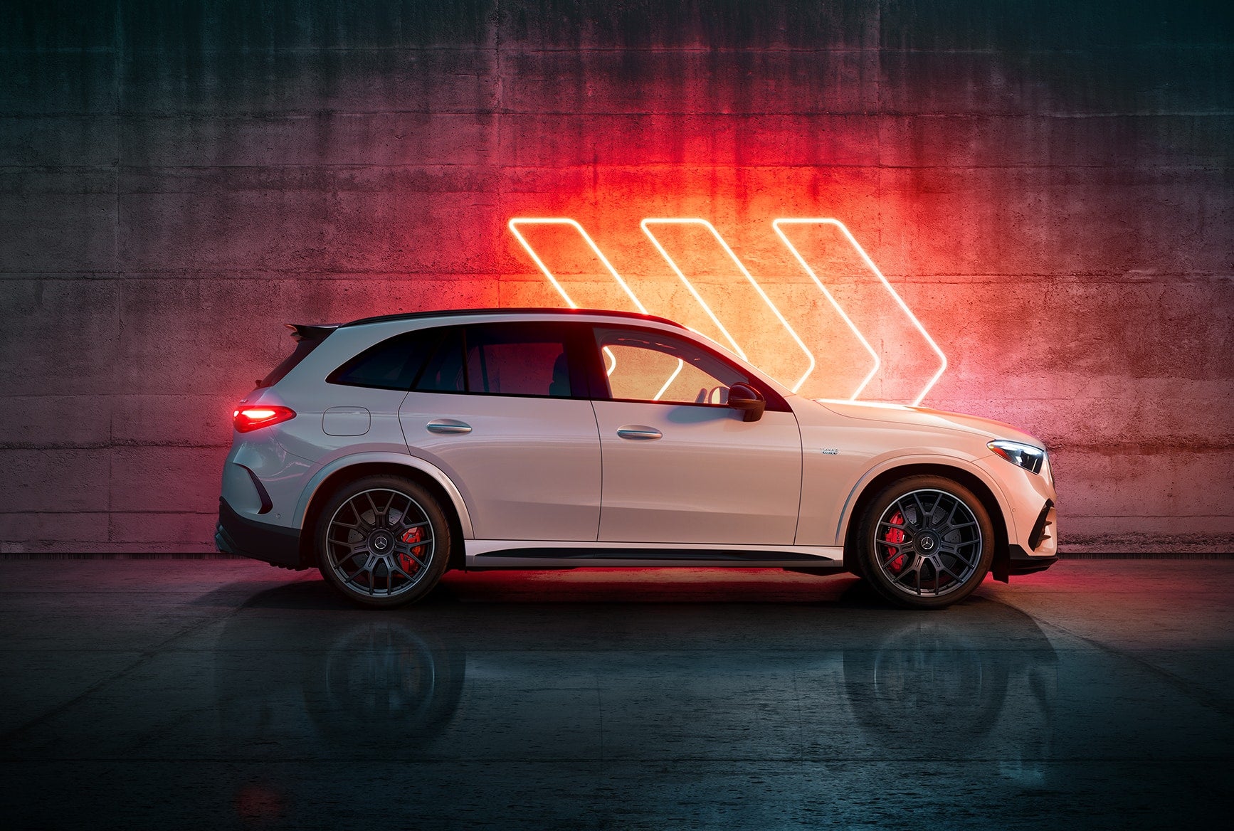 Side view of a white Mercedes-Benz GLC SUV for Chicagoland fall driving