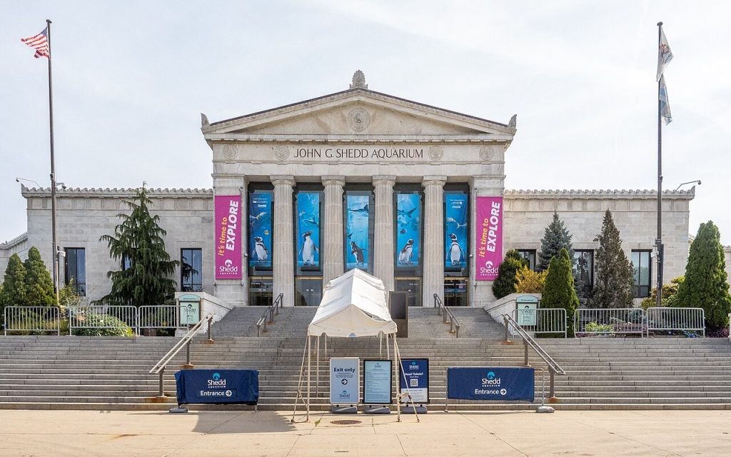 Shedd Aquarium exterior, one of the best places to cool off during summer in Chicagoland.