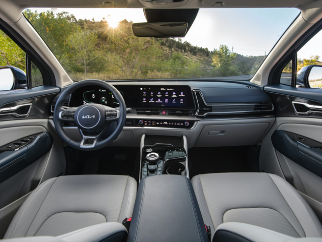 The inside of a Kia vehicle parked outside