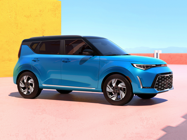A blue Kia Soul