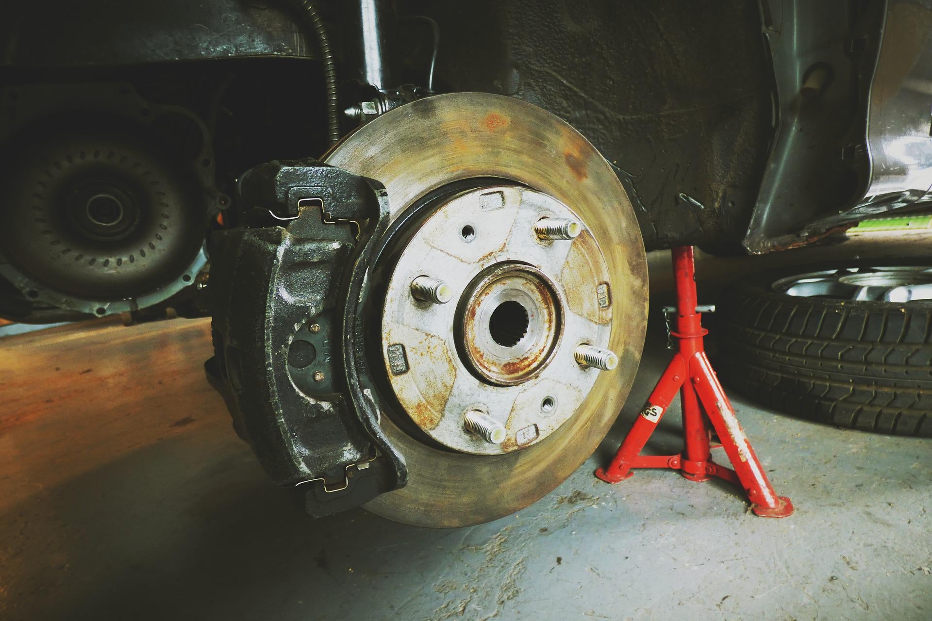 A wheel being repaired