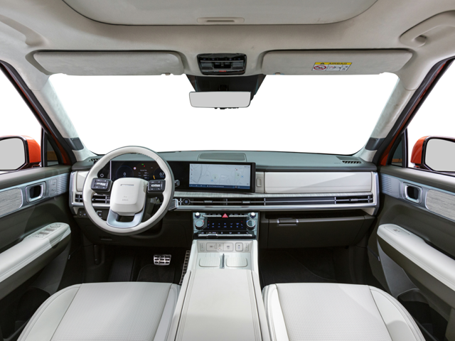 The front seat and dashboard of a Hyundai vehicle