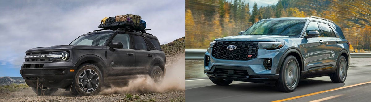 Ford Bronco Sport and Ford Explorer Driving Down the Road