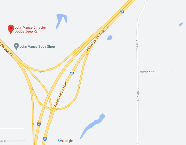 a google maps screenshot of john vance chrysler dodge jeep ram's location