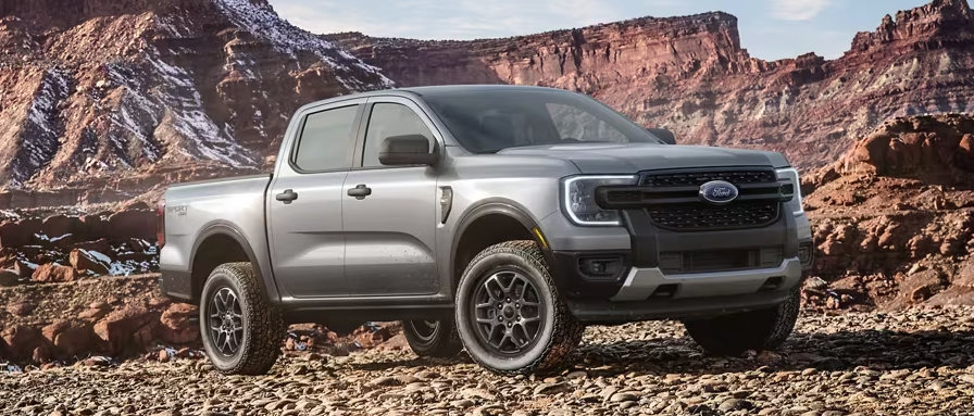 2024 Ford Ranger parked on rocky hill