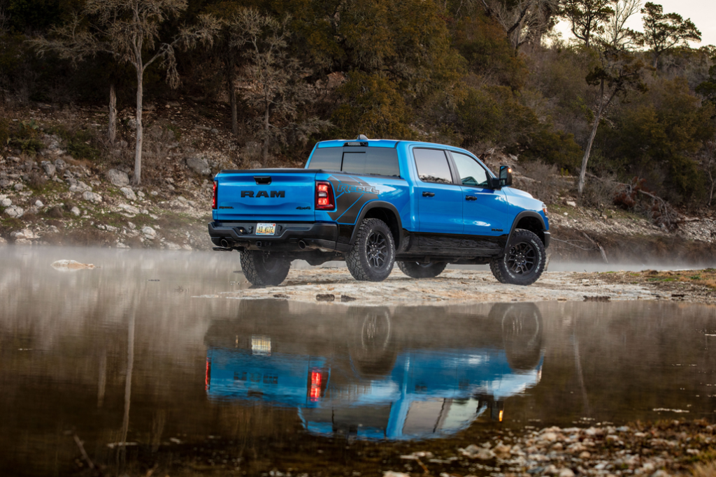 Ram 1500 Rebel Parked Rear 3/4 View Near a Creek