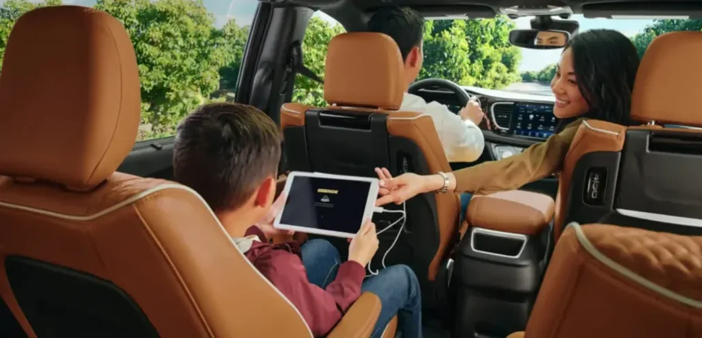 Family Enjoying their Chrysler Pacifica Rear 3/4 Interior View