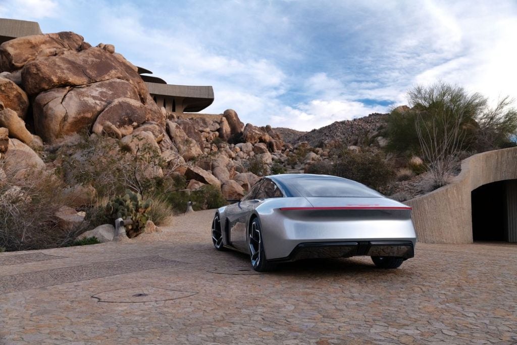 The rear of the Chrysler Halcyon concept also carries its own unique silhouette, with a water line that emphasizes the width and shoulders of the car, and the front’s cross-car read and LED-lit Chrysler Wing logo are mirrored in the rear.