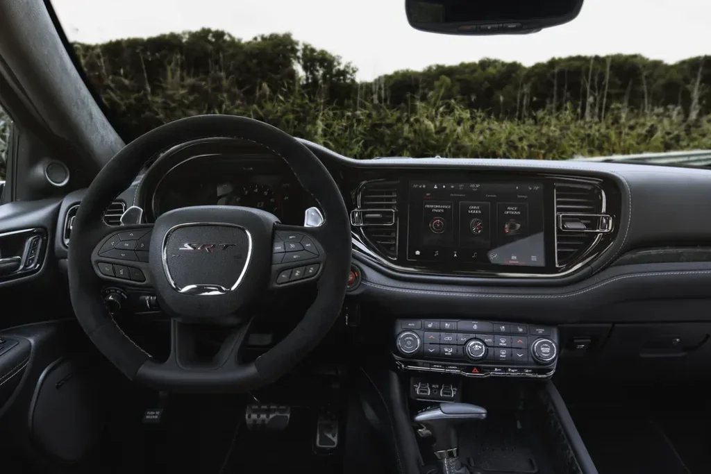 Dodge Durango SRT Front Interior Dashboard Steering Wheel and Infotainment Screen