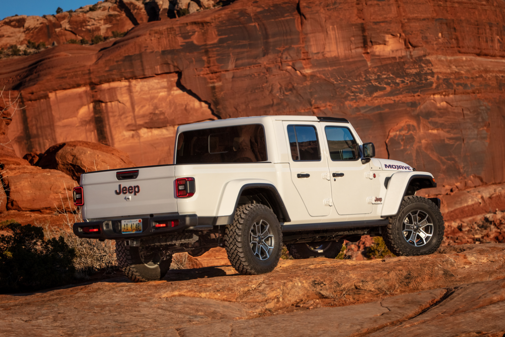 Jeep Gladiator Parked Rear 3/4 View on a Desert Mountain
