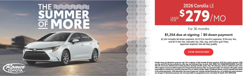 2026 Corolla LE Lease as low as $279/mo