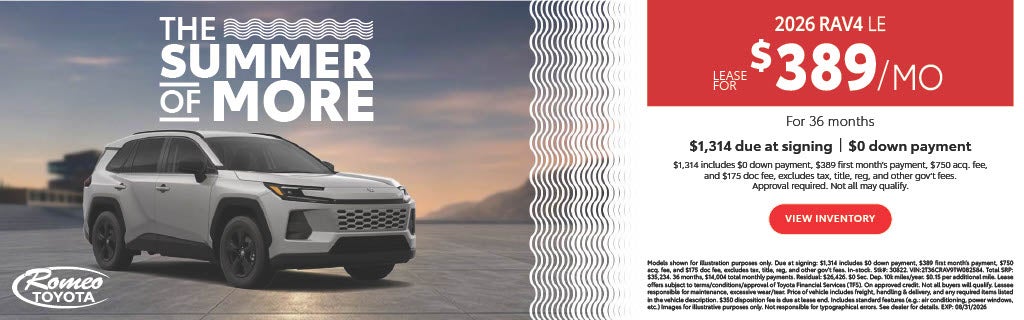 2026 RAV4 LE RDX Lease as low as $389/mo