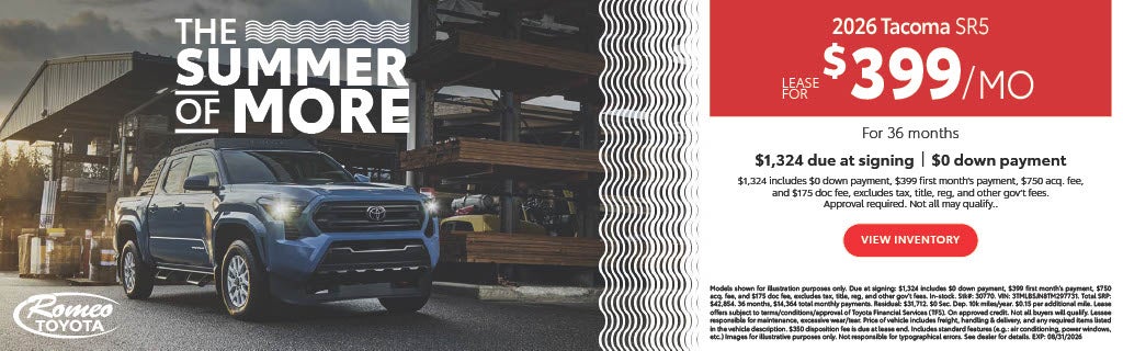 2026 Tacoma SR5 Lease as low as $399/mo