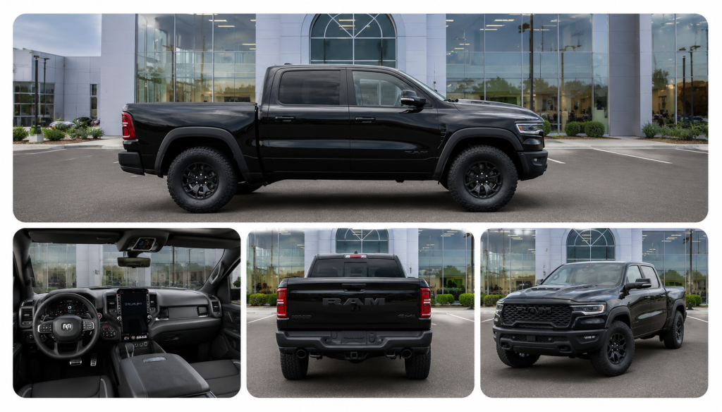 2026 Ram 1500 RHO Crew Cab 4x4 pickup truck front exterior with Hurricane Twin-Turbo engine near North Woodbridge NJ