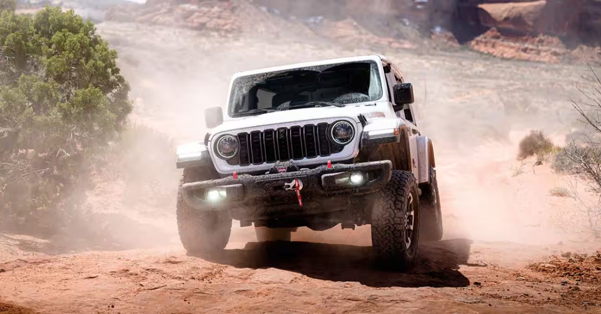 Jeep Wrangler driving on a trail