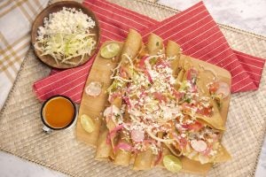 A bird's eye-view of a Mexican culinary dish.