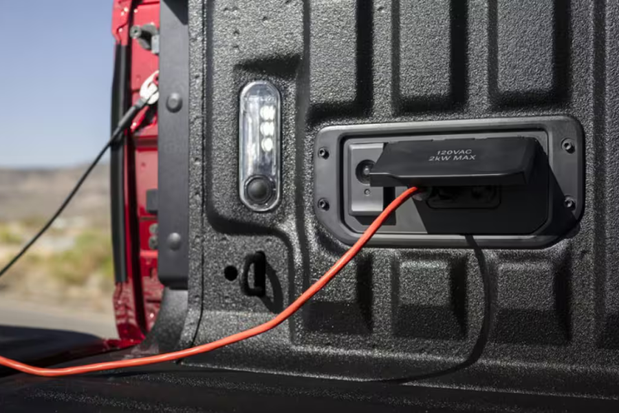 Available Ram 1500 electrical outlet located in the truck bed