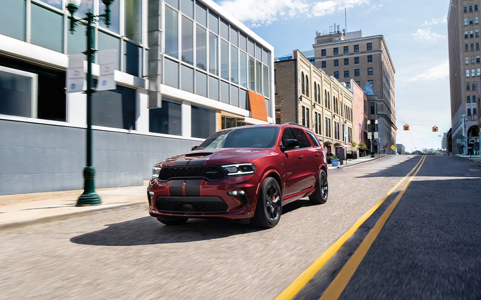 A Dodge Durango driving through a city street