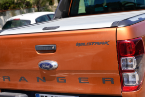 Back of an orange Ford Ranger
