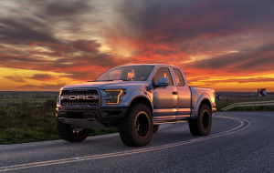 Ford F-150 driving during sunset