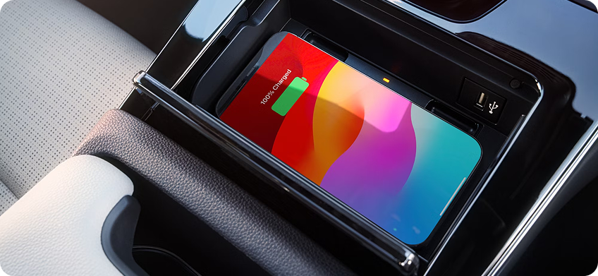 Qi-Compatible Wireless Charging and USB Ports