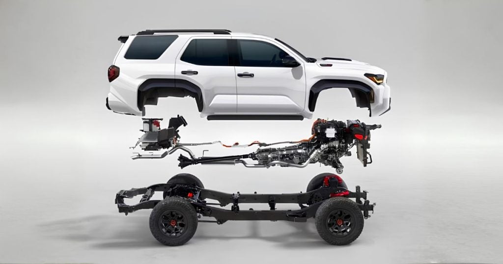 The TNGA-F body-on frame chassis is still part of the 2026 Toyota 4Runner i-FORCE MAX model