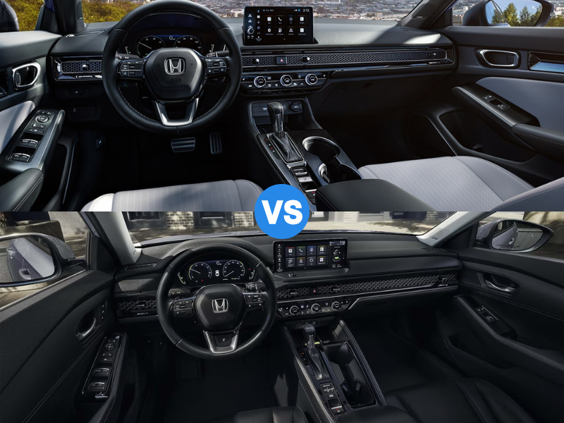 Interior of a Honda sedan showing the touchscreen, dashboard, and front seats