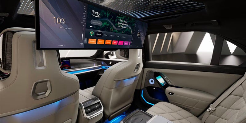 2025 BMW 7 Series interior featuring full color display for rear passengers