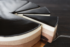 Chocolate cheesecake cut into slices