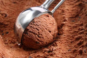 Chocolate ice cream being scooped