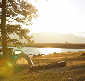 Tent near lake