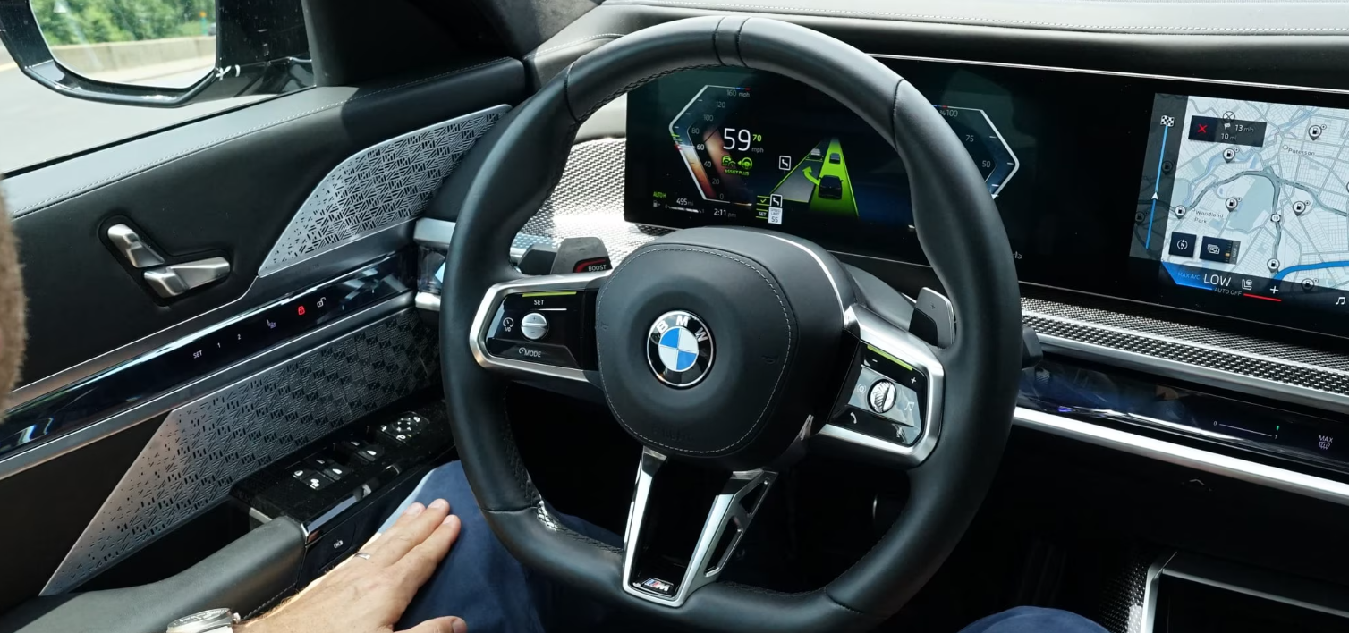 The interior of a BMW with BMW Active Driving Assistant features enabled