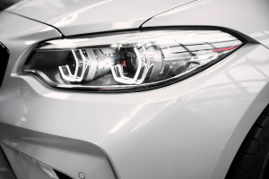 Headlight on front driver side on white BMW