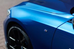 Front view of blue bmw