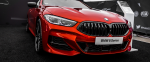 Front view of red BMW