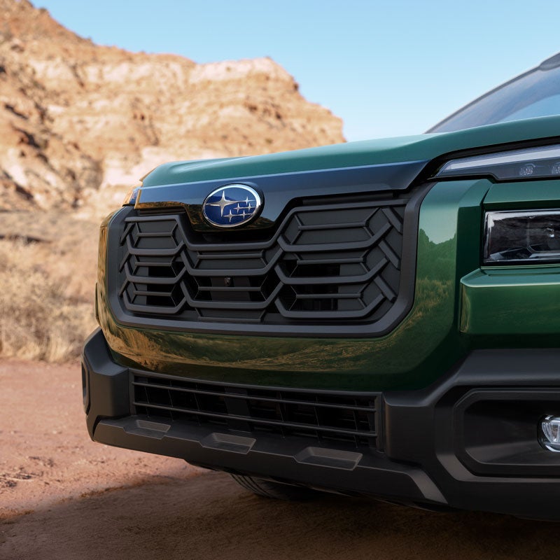The grill of the new Subaru Outback is showcased