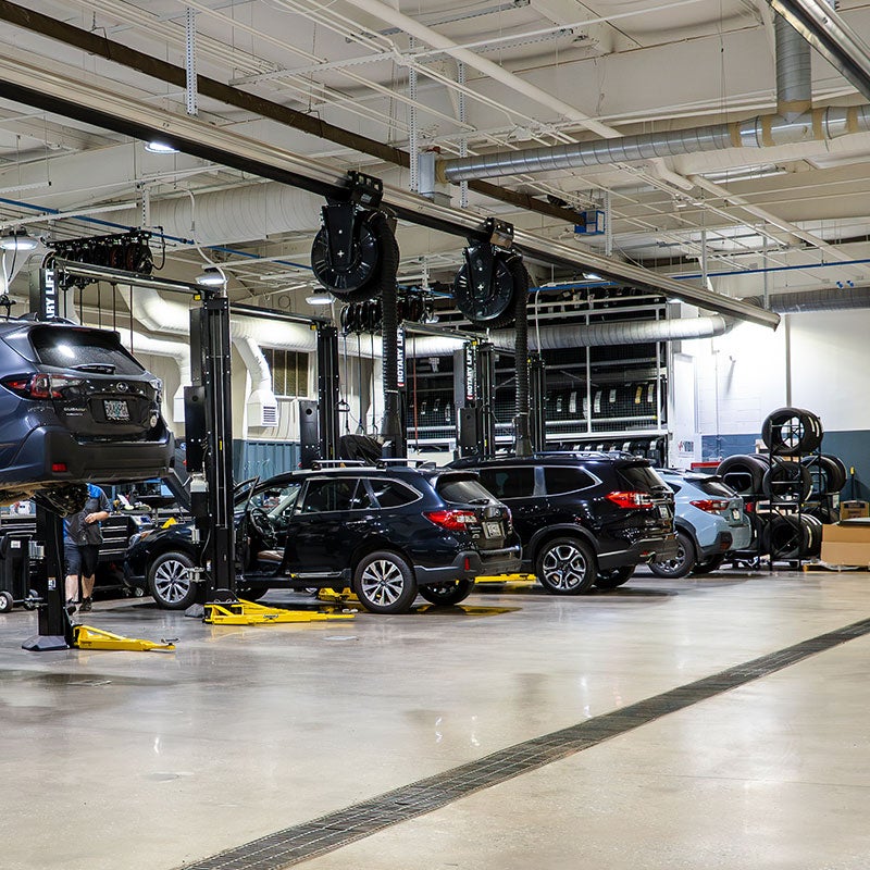 The service bay of Subaru of Spartanburg is shown