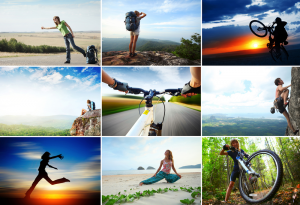 Photo collage of people outdoors