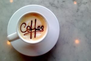 Latte with coffee writen in chocolate
