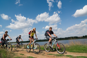 People riding bikes