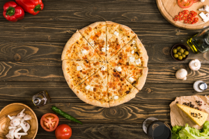 Whole pizza sliced