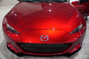 Front end of red Mazda Miata