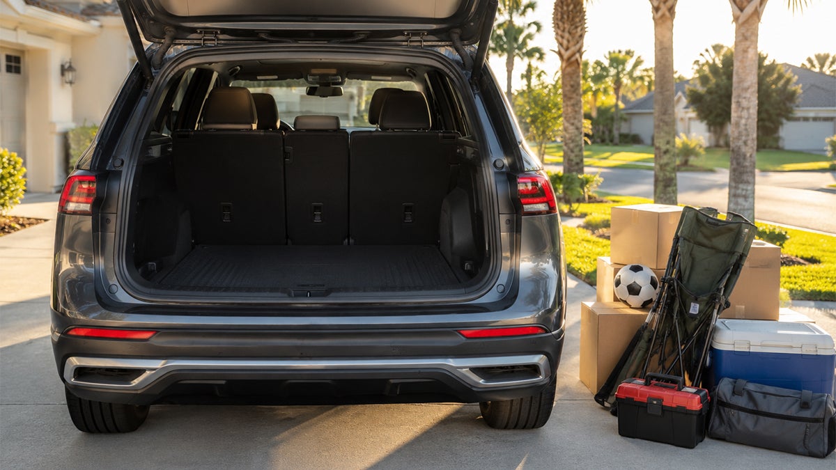 SUV rear cargo area being cleared out
