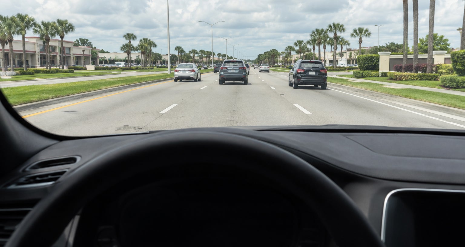Front window view of the road ahead while driving