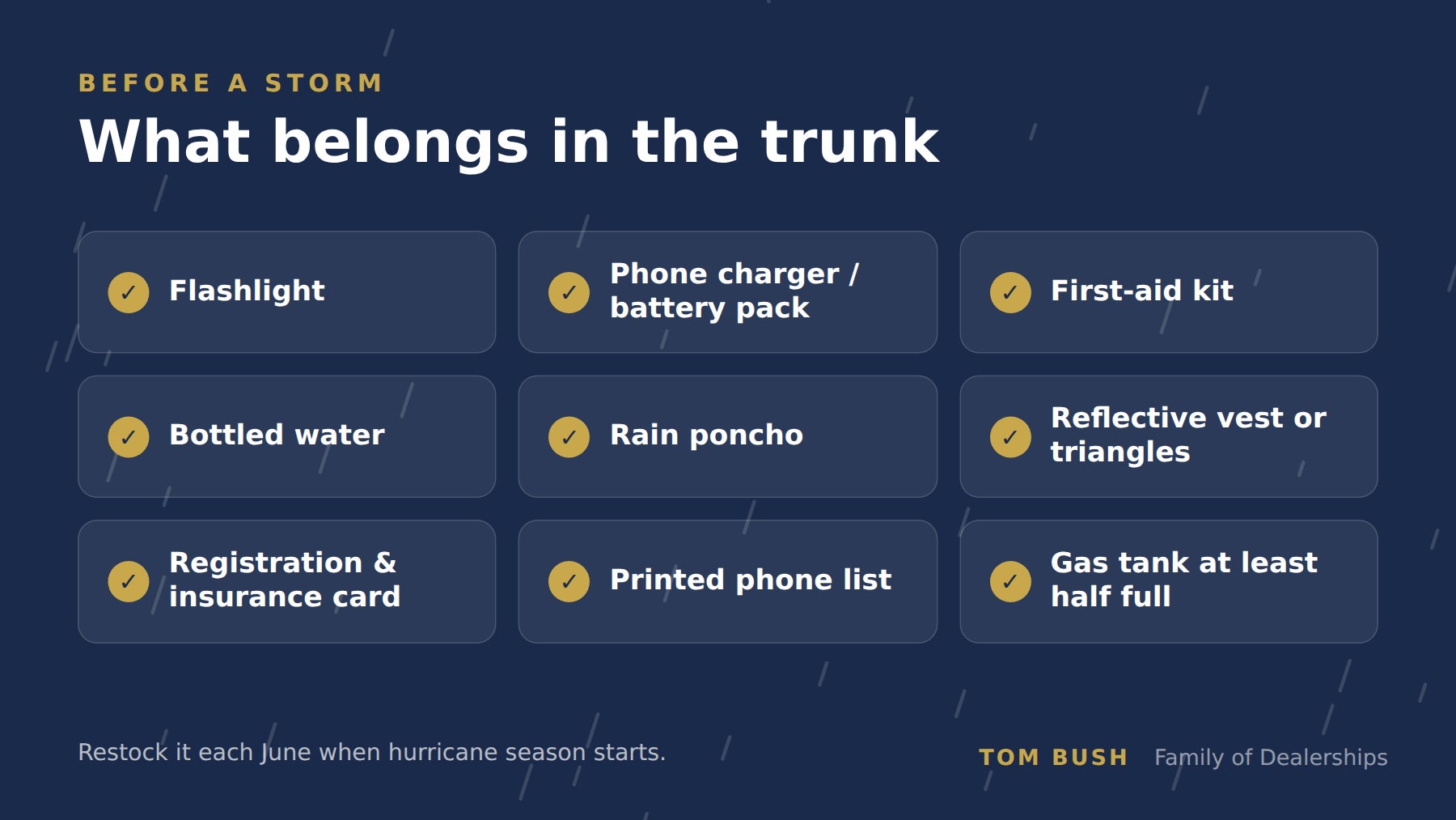 things you need in your trunk during a storm for safety