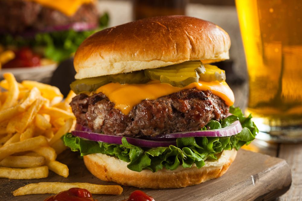 Hamburger with a side of french fries